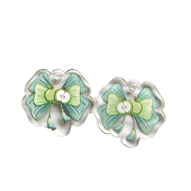 Wholesale 10pcs Double-sided bow three-dimensional relief acrylic jewelry accessories DIY pendant with holes cartoon character cute